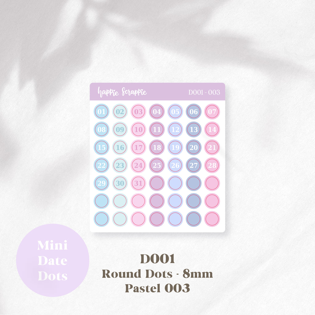 Mini Stickers : Date Dots (Round Dots 8mm) // D001