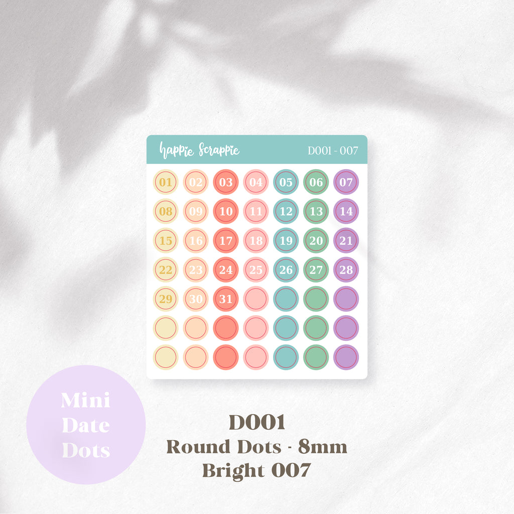 Mini Stickers : Date Dots (Round Dots 8mm) // D001