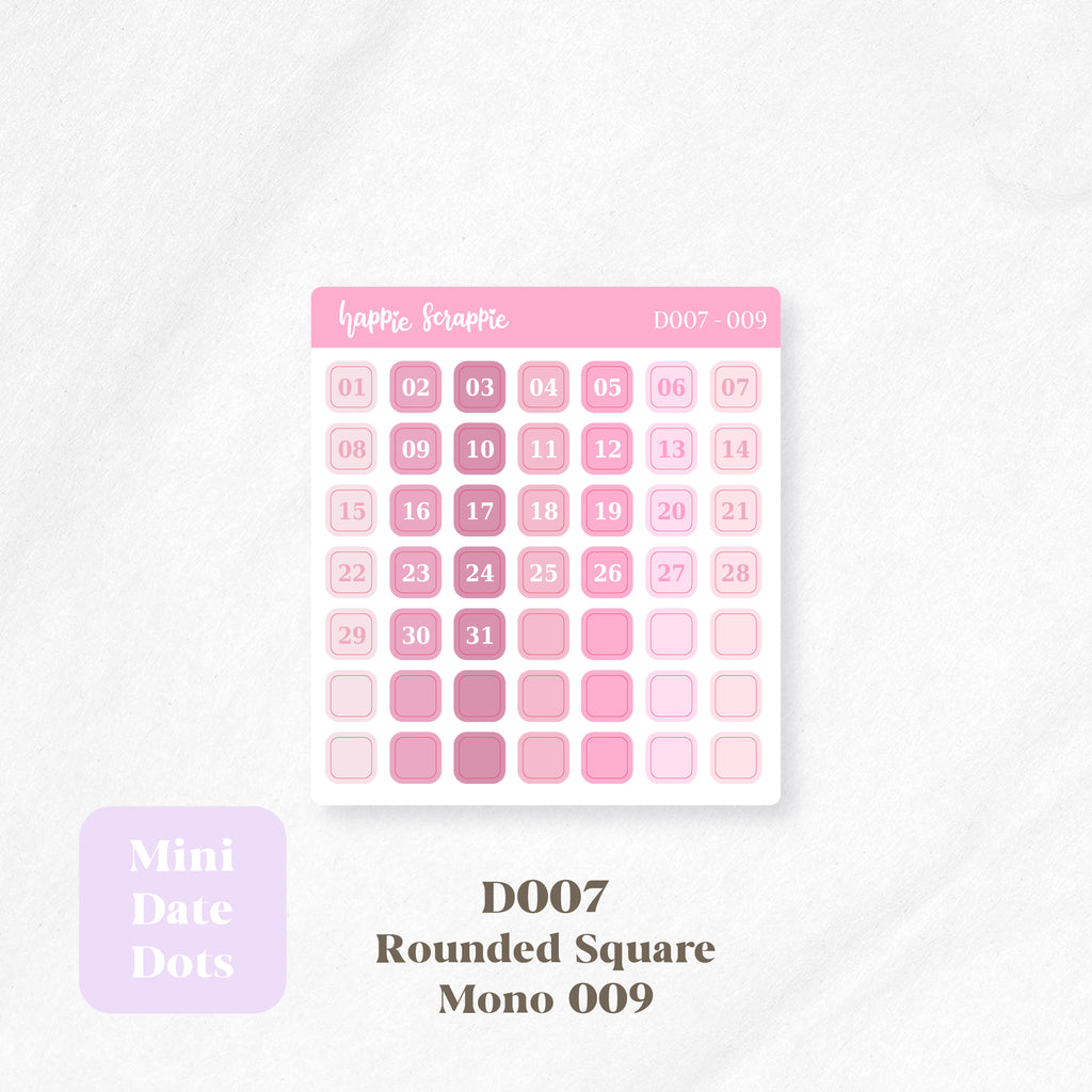 Mini Stickers : Date Dots (Rounded Squares) // D007