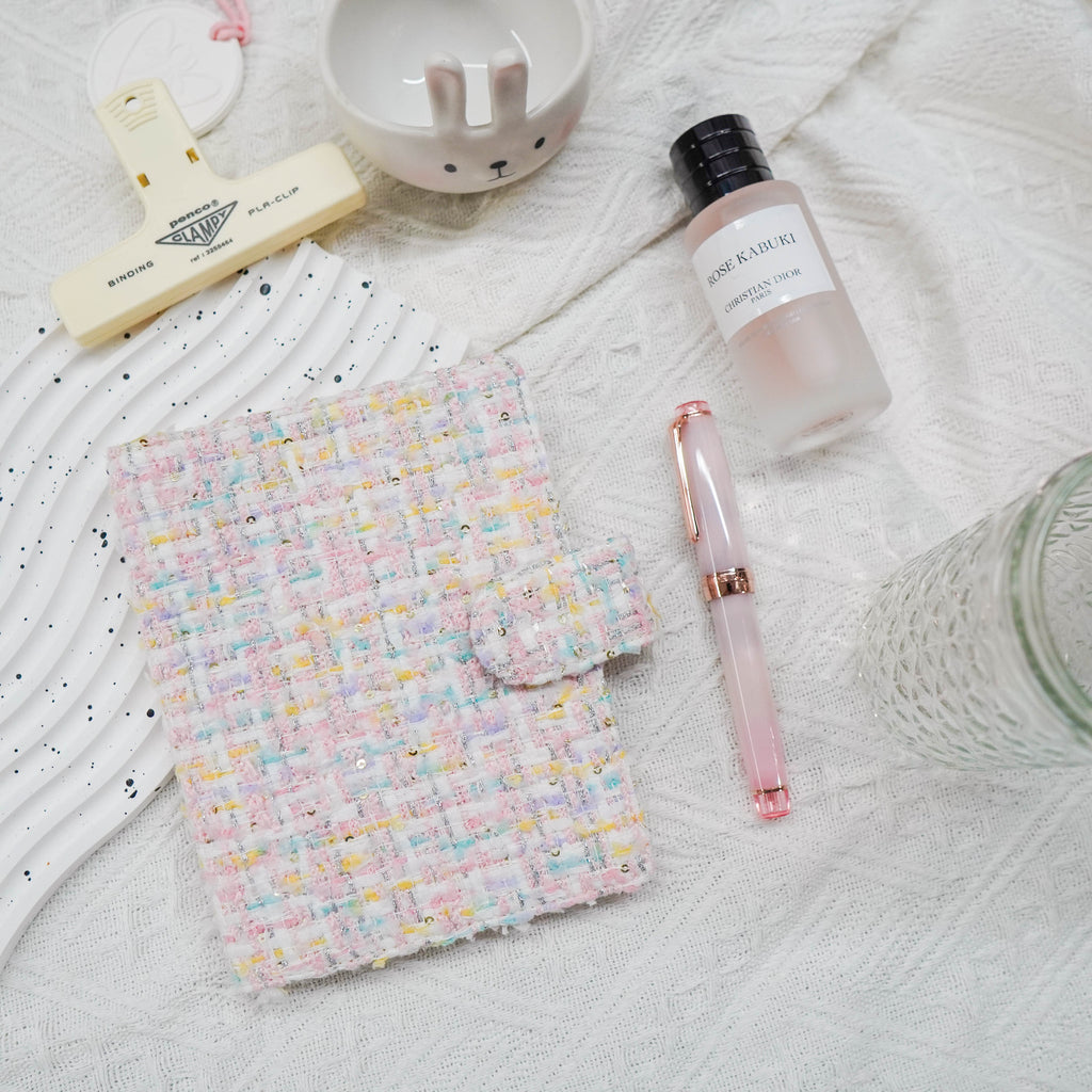 Planner Cover : Pink / White Floral Embroidery Fabric (TN Passport) // Pre Order