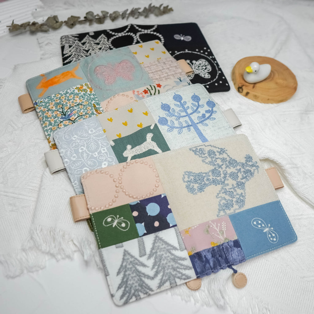 Planner Cover : Bird & Trees Embroidered Patch Work Fabric (TN Passport) // Pre Order