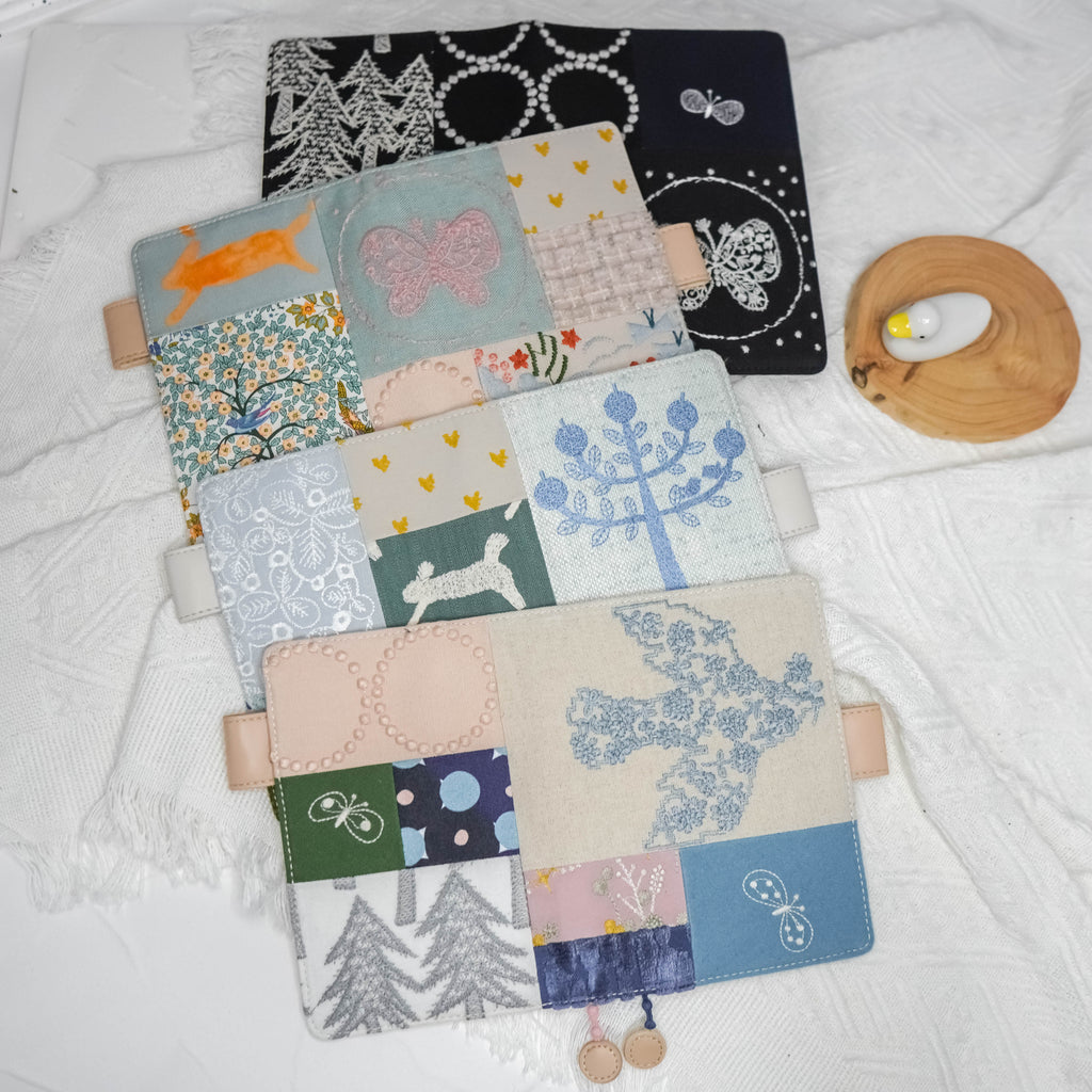 Planner Cover : Blue Tree & White Lace Embroidered Patch Work Fabric (A6 / Hobo Techo) // Pre Order