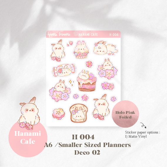 Quarter Sticker : Hanami Cafe // Holo Pink Foiled (H003 - H011)