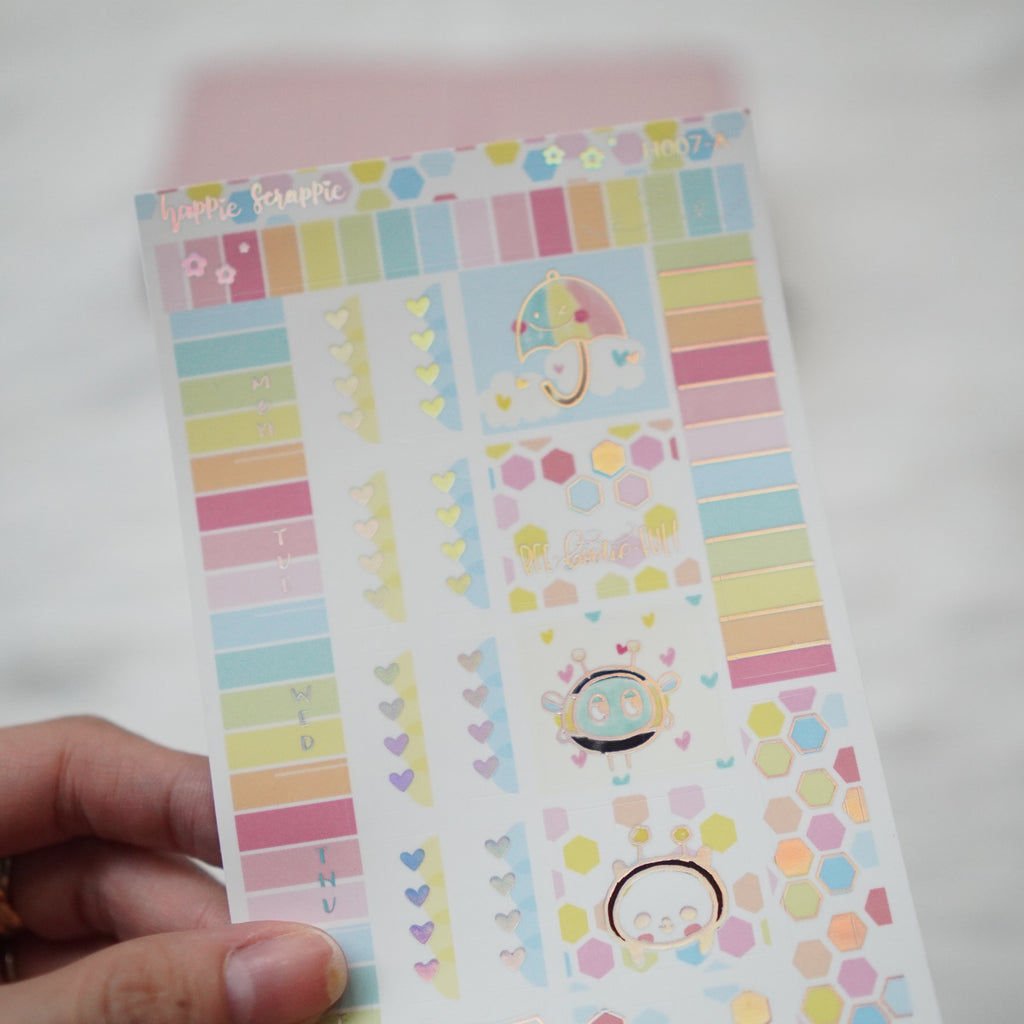 Hobonichi Weeks Sticker Kit - Grumpy Bee // H007 - Foiled Stickers