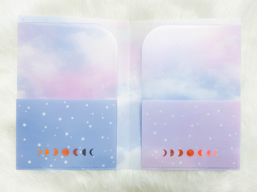 Jumbo Sticker Folder : Moon & Stars Storage Folder (Holo Silver Foiled)