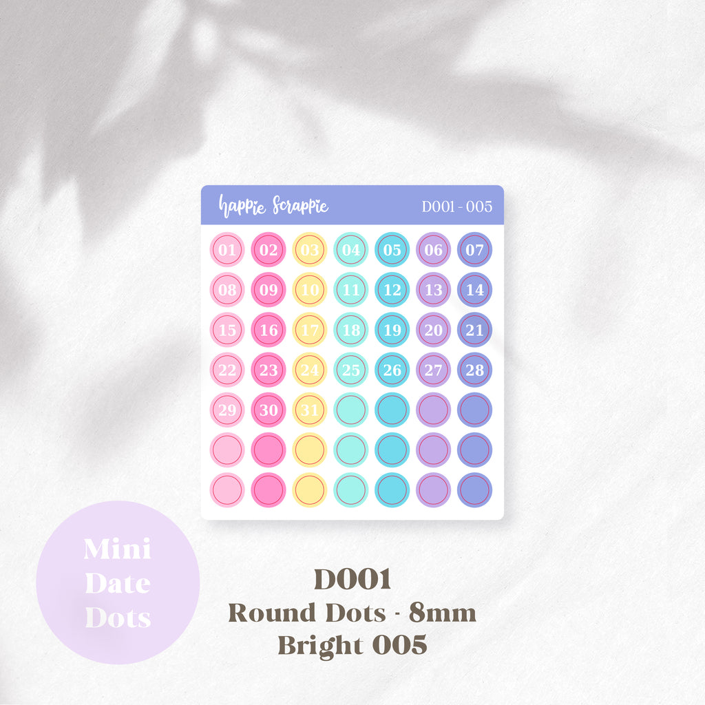 Mini Stickers : Date Dots (Round Dots 8mm) // D001