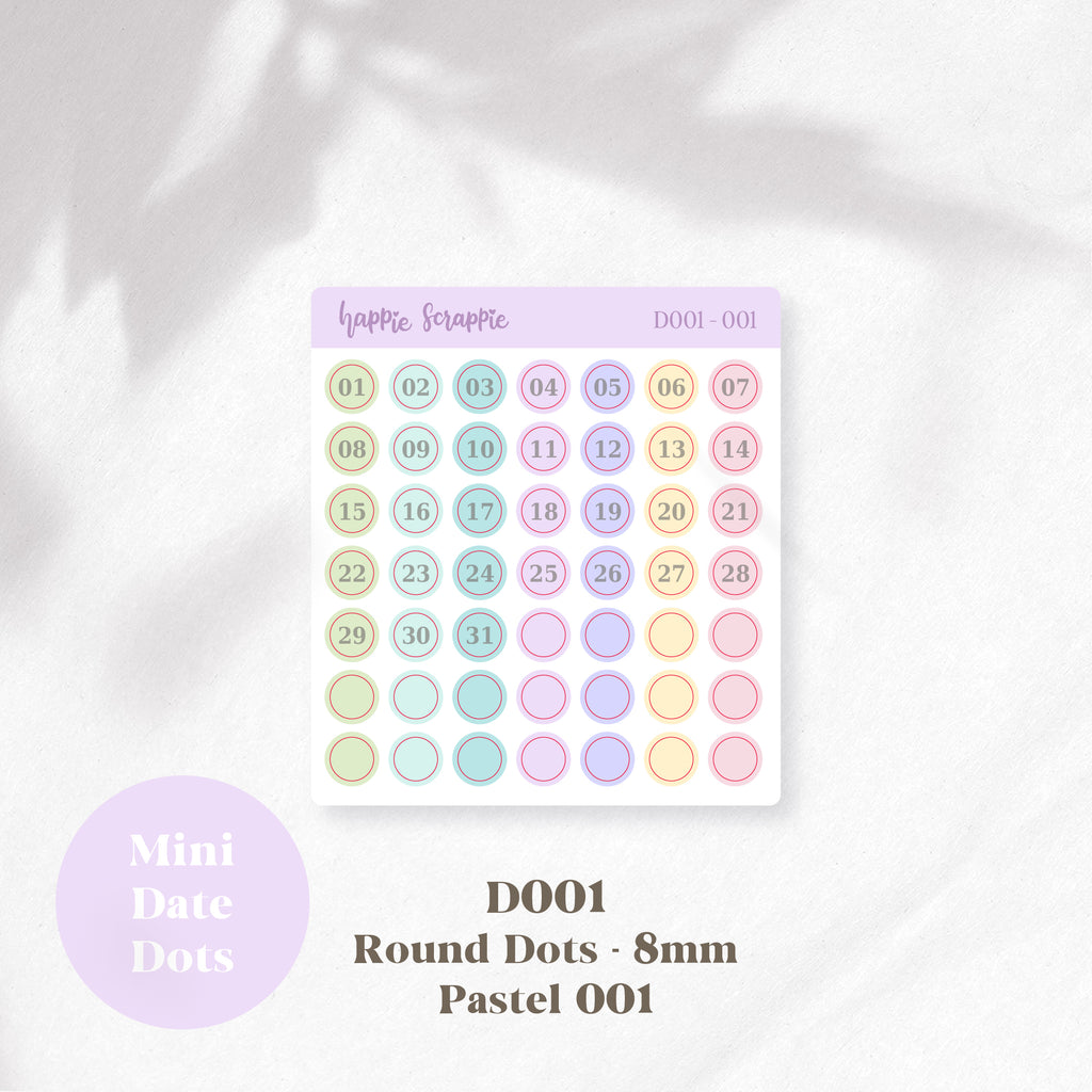 Mini Stickers : Date Dots (Round Dots 8mm) // D001