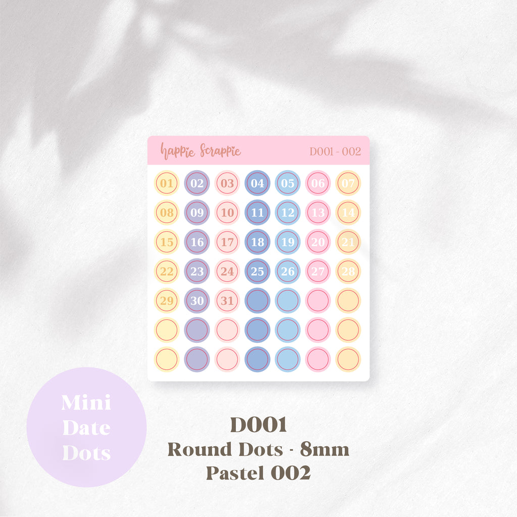 Mini Stickers : Date Dots (Round Dots 8mm) // D001