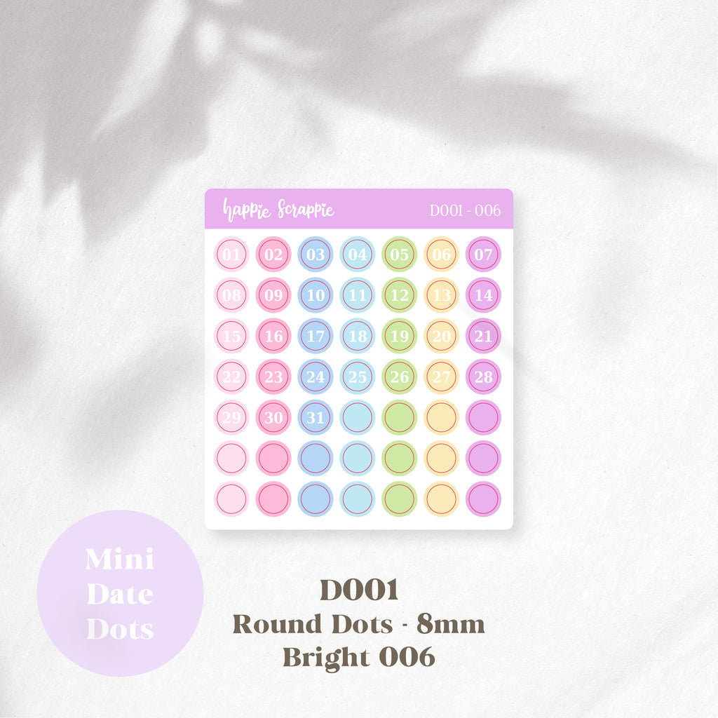 Mini Stickers : Date Dots (Round Dots 8mm) // D001