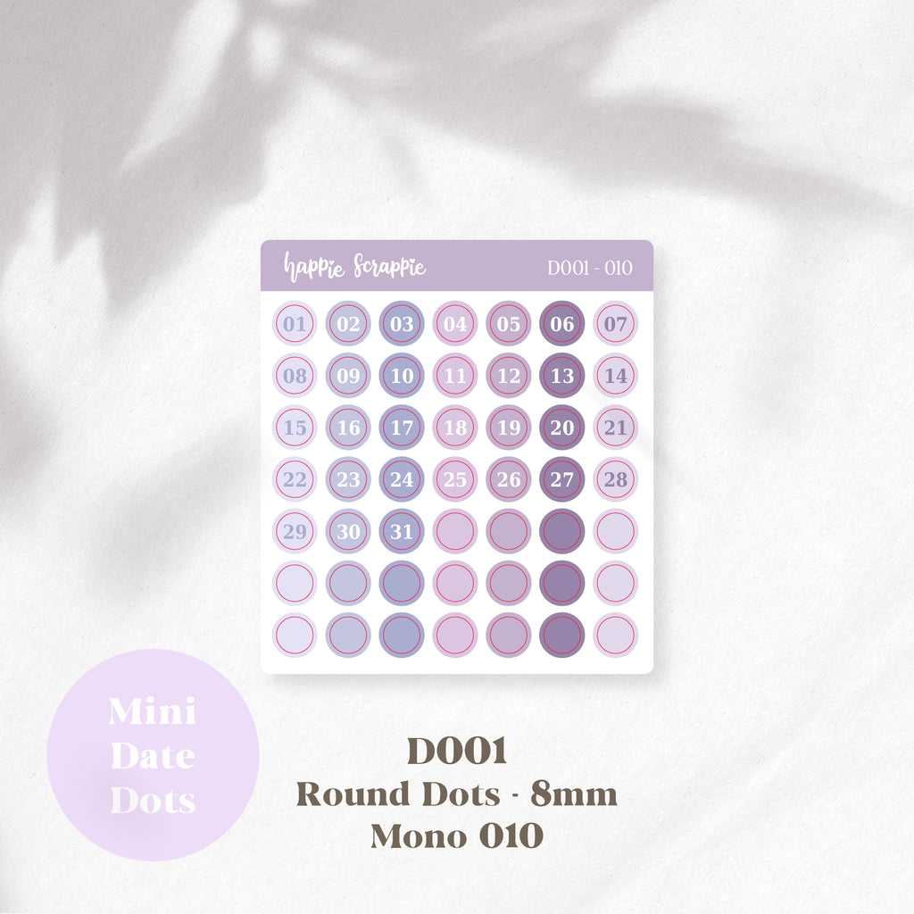 Mini Stickers : Date Dots (Round Dots 8mm) // D001