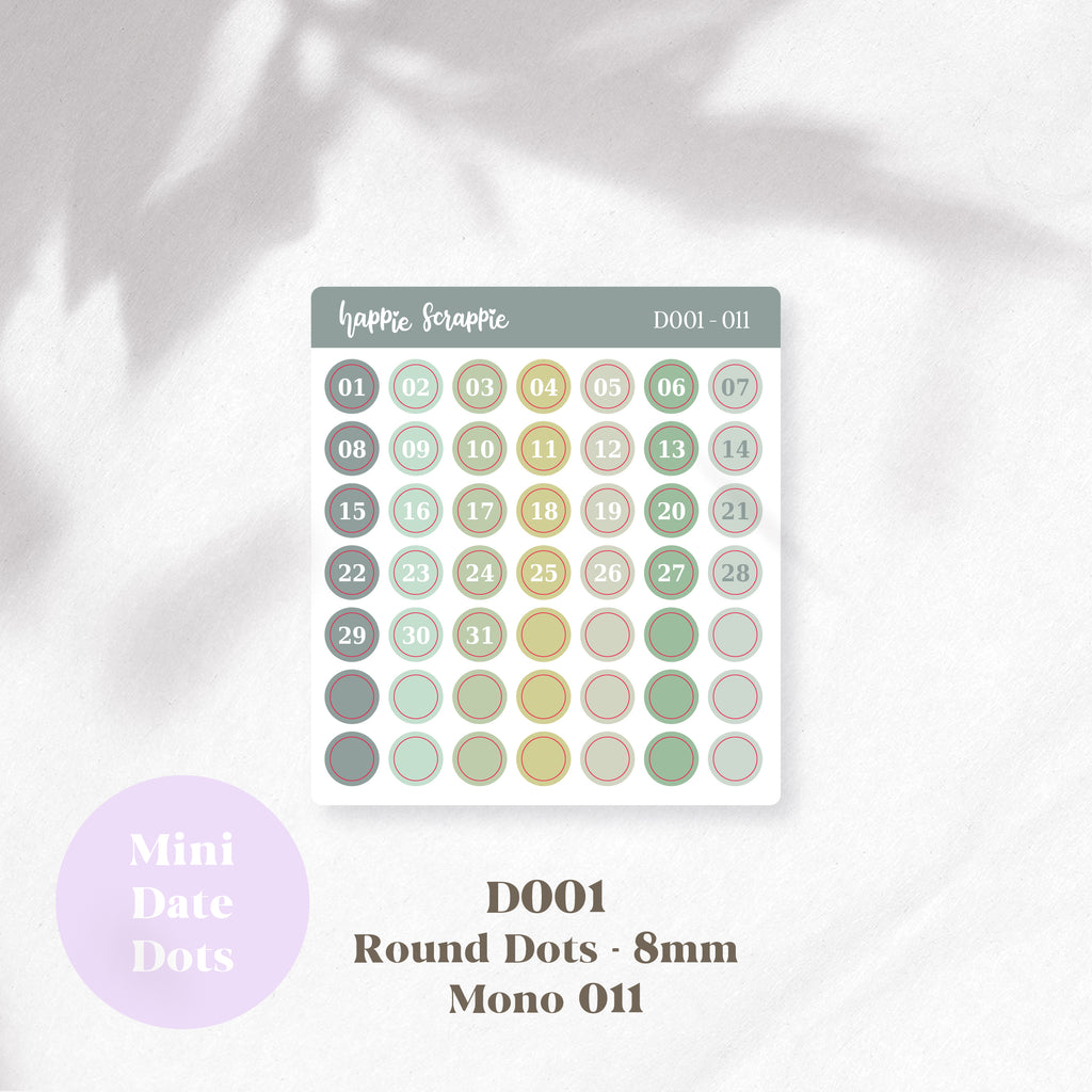 Mini Stickers : Date Dots (Round Dots 8mm) // D001