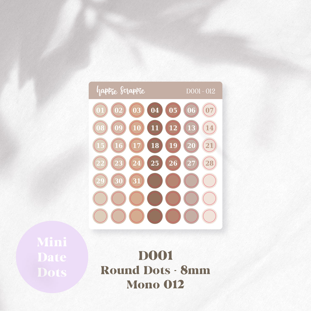 Mini Stickers : Date Dots (Round Dots 8mm) // D001