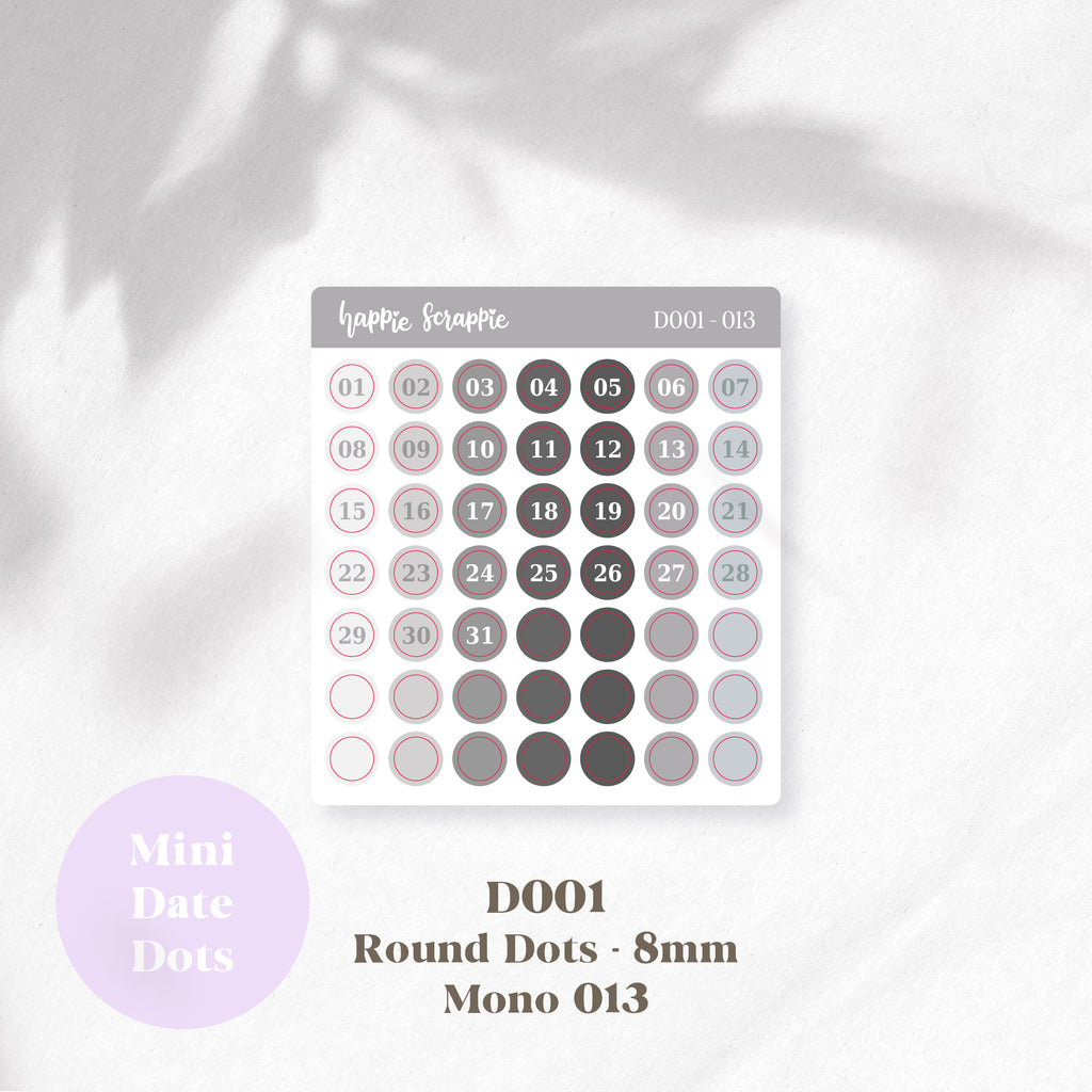 Mini Stickers : Date Dots (Round Dots 8mm) // D001