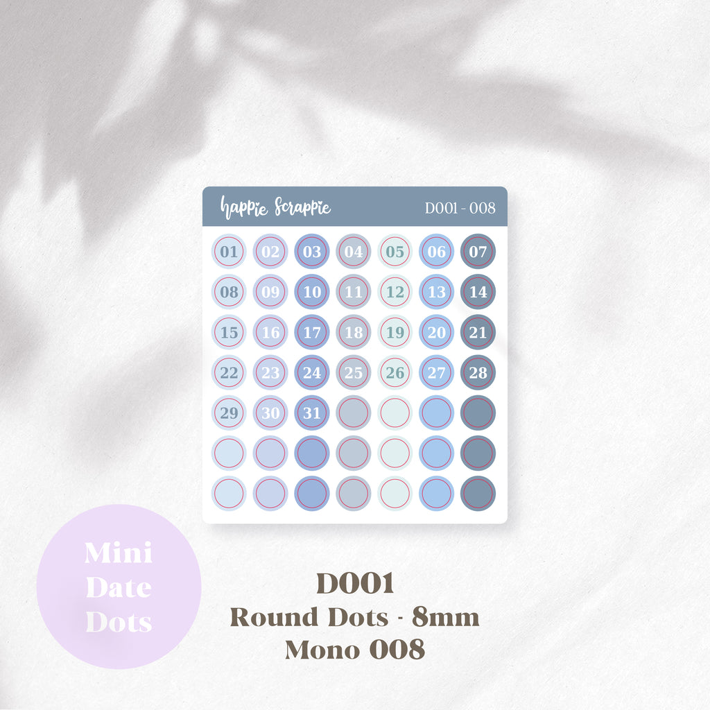 Mini Stickers : Date Dots (Round Dots 8mm) // D001