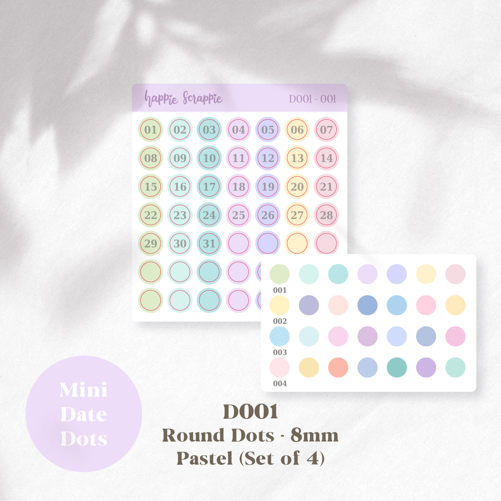 Mini Stickers : Date Dots (Round Dots 8mm) // D001