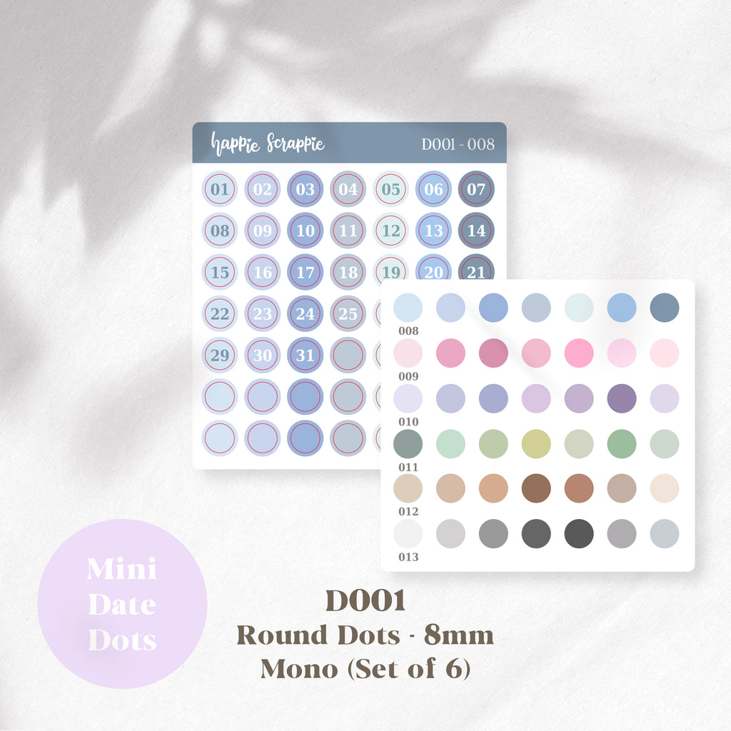 Mini Stickers : Date Dots (Round Dots 8mm) // D001