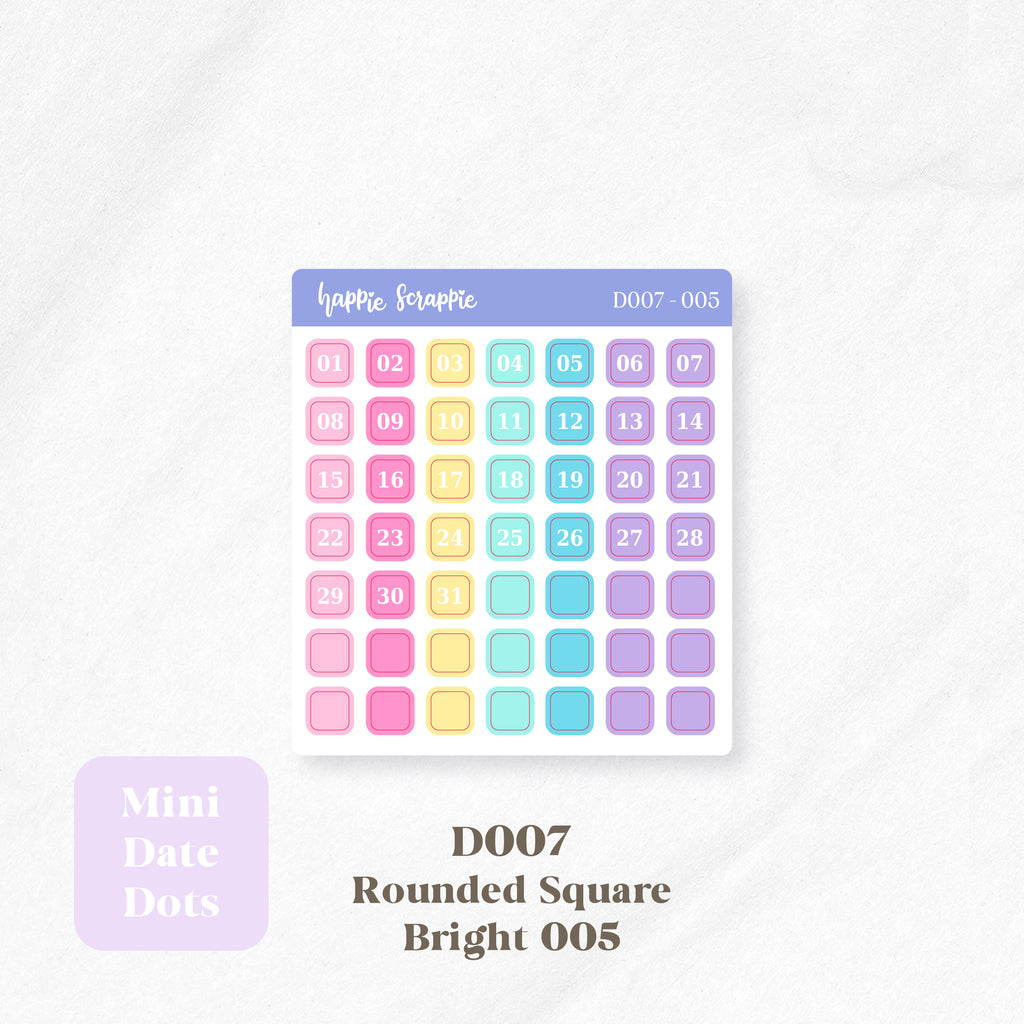 Mini Stickers : Date Dots (Rounded Squares) // D007