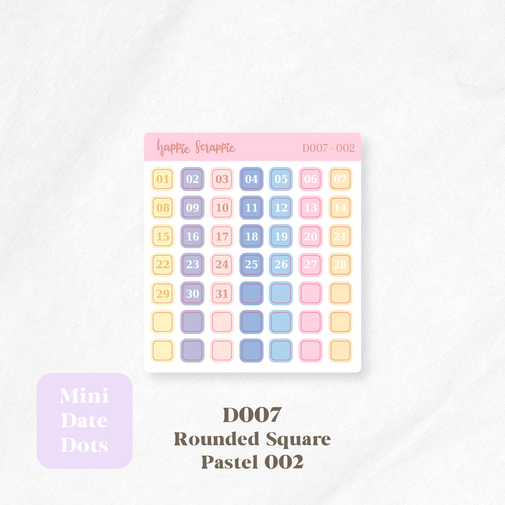 Mini Stickers : Date Dots (Rounded Squares) // D007