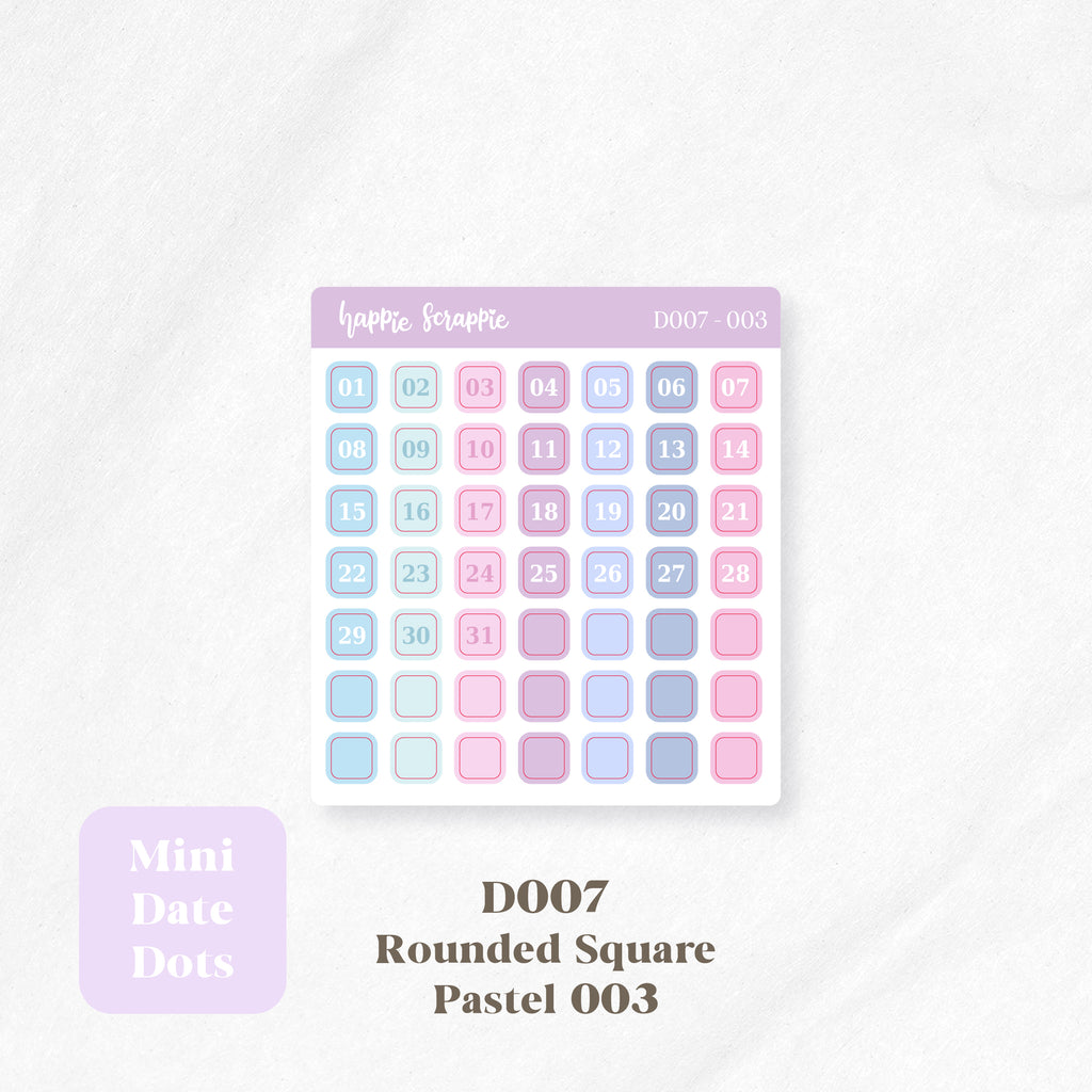 Mini Stickers : Date Dots (Rounded Squares) // D007