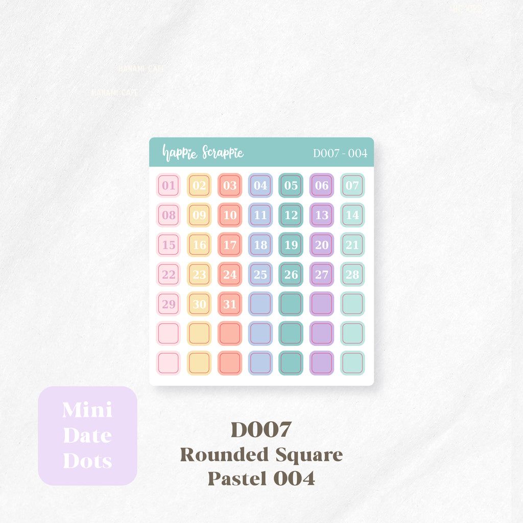 Mini Stickers : Date Dots (Rounded Squares) // D007