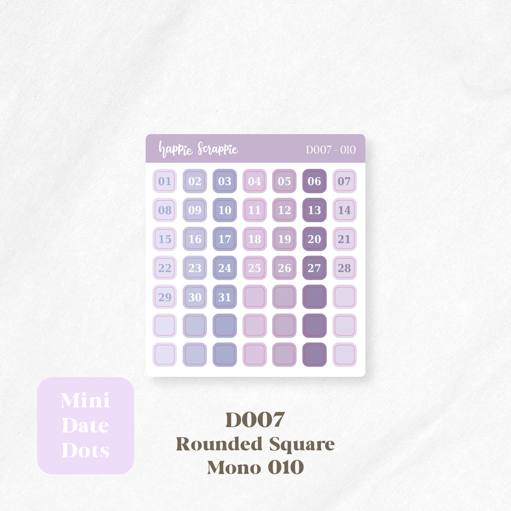 Mini Stickers : Date Dots (Rounded Squares) // D007