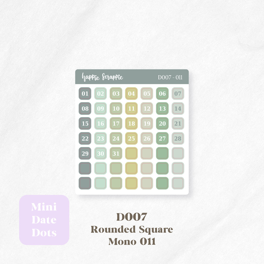 Mini Stickers : Date Dots (Rounded Squares) // D007