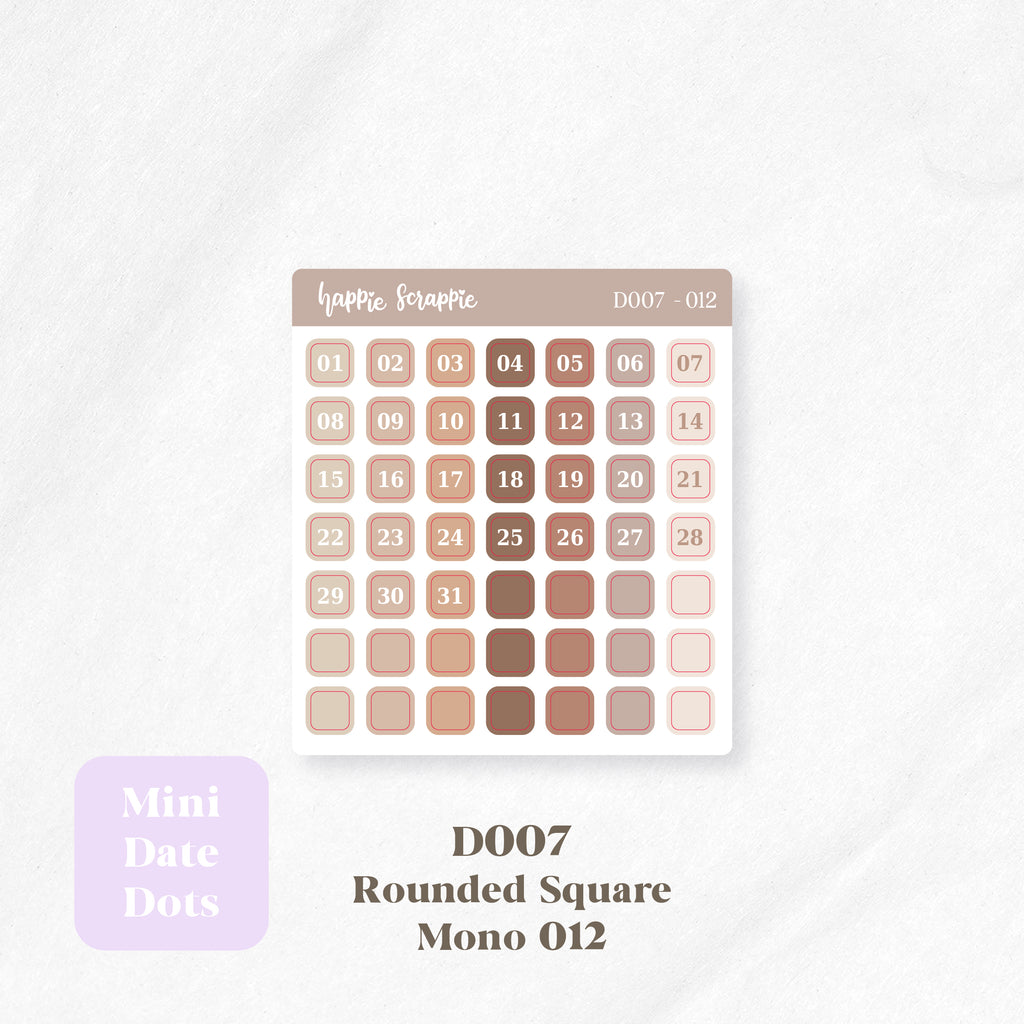 Mini Stickers : Date Dots (Rounded Squares) // D007