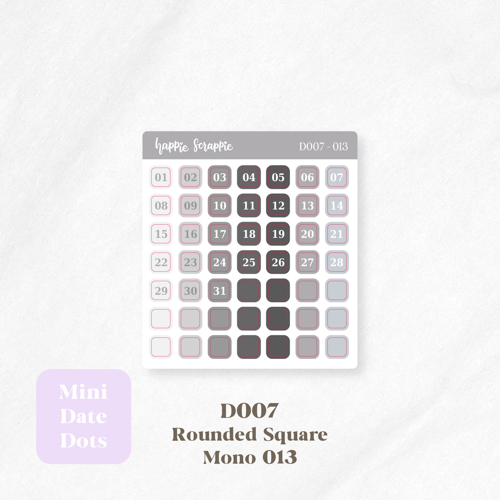 Mini Stickers : Date Dots (Rounded Squares) // D007