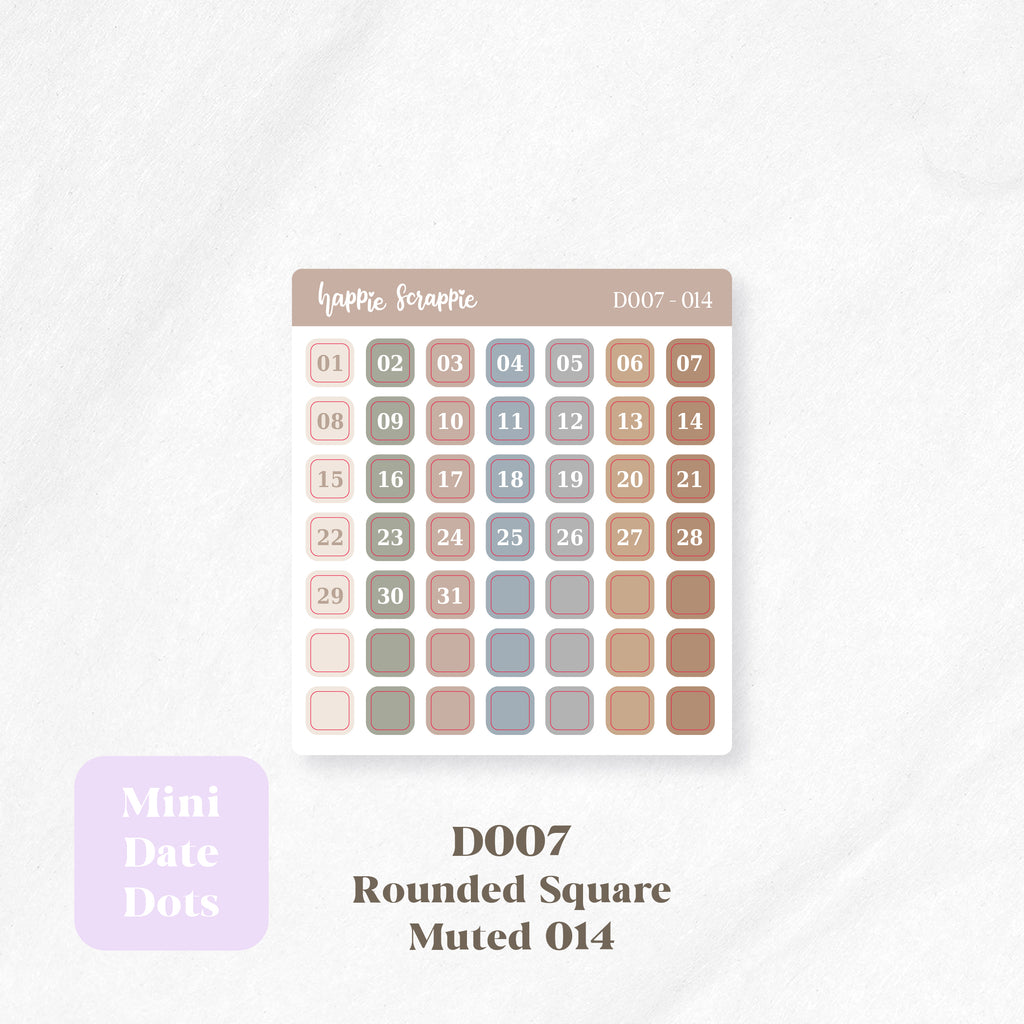 Mini Stickers : Date Dots (Rounded Squares) // D007