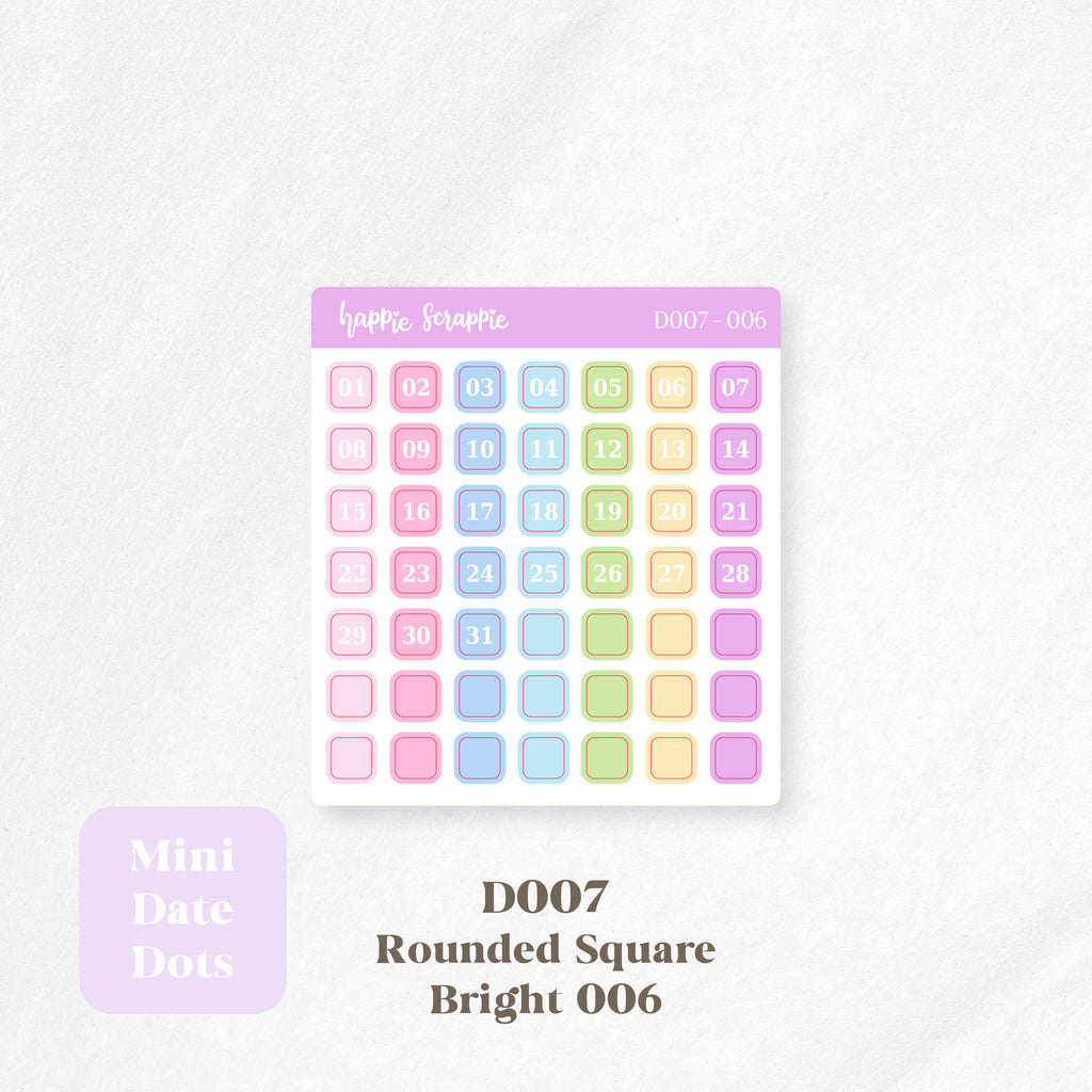 Mini Stickers : Date Dots (Rounded Squares) // D007