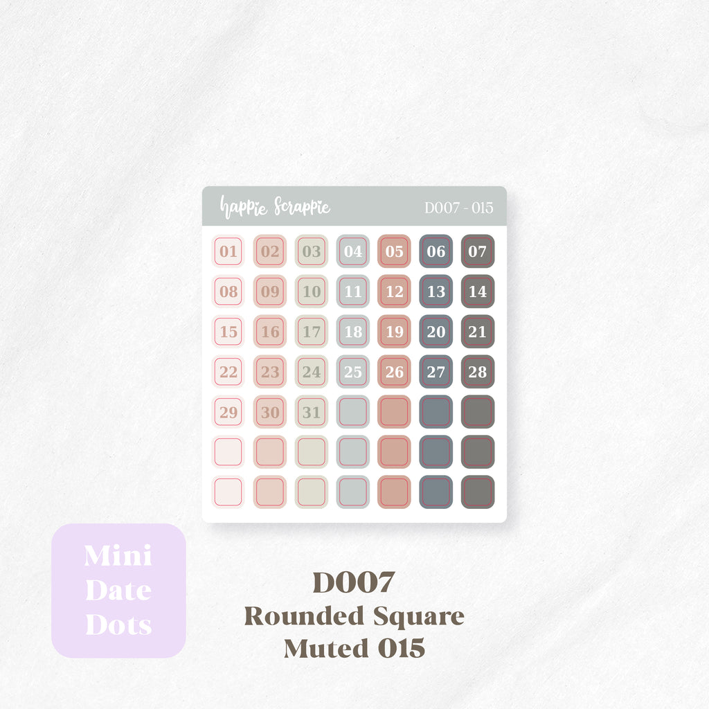 Mini Stickers : Date Dots (Rounded Squares) // D007