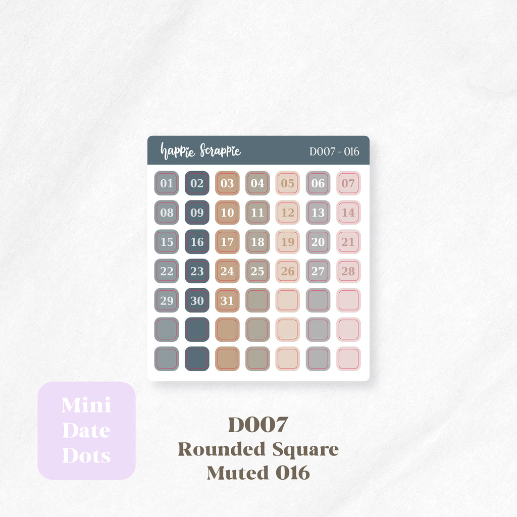 Mini Stickers : Date Dots (Rounded Squares) // D007