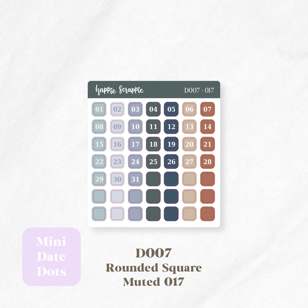 Mini Stickers : Date Dots (Rounded Squares) // D007