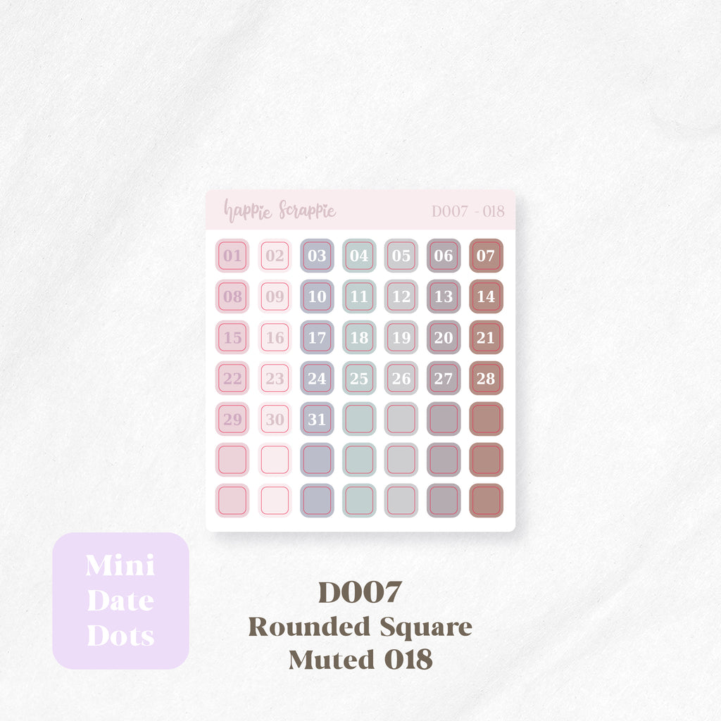 Mini Stickers : Date Dots (Rounded Squares) // D007