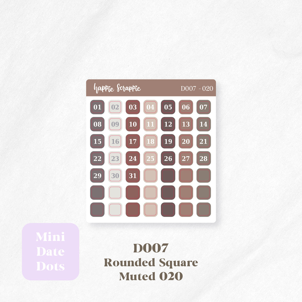 Mini Stickers : Date Dots (Rounded Squares) // D007