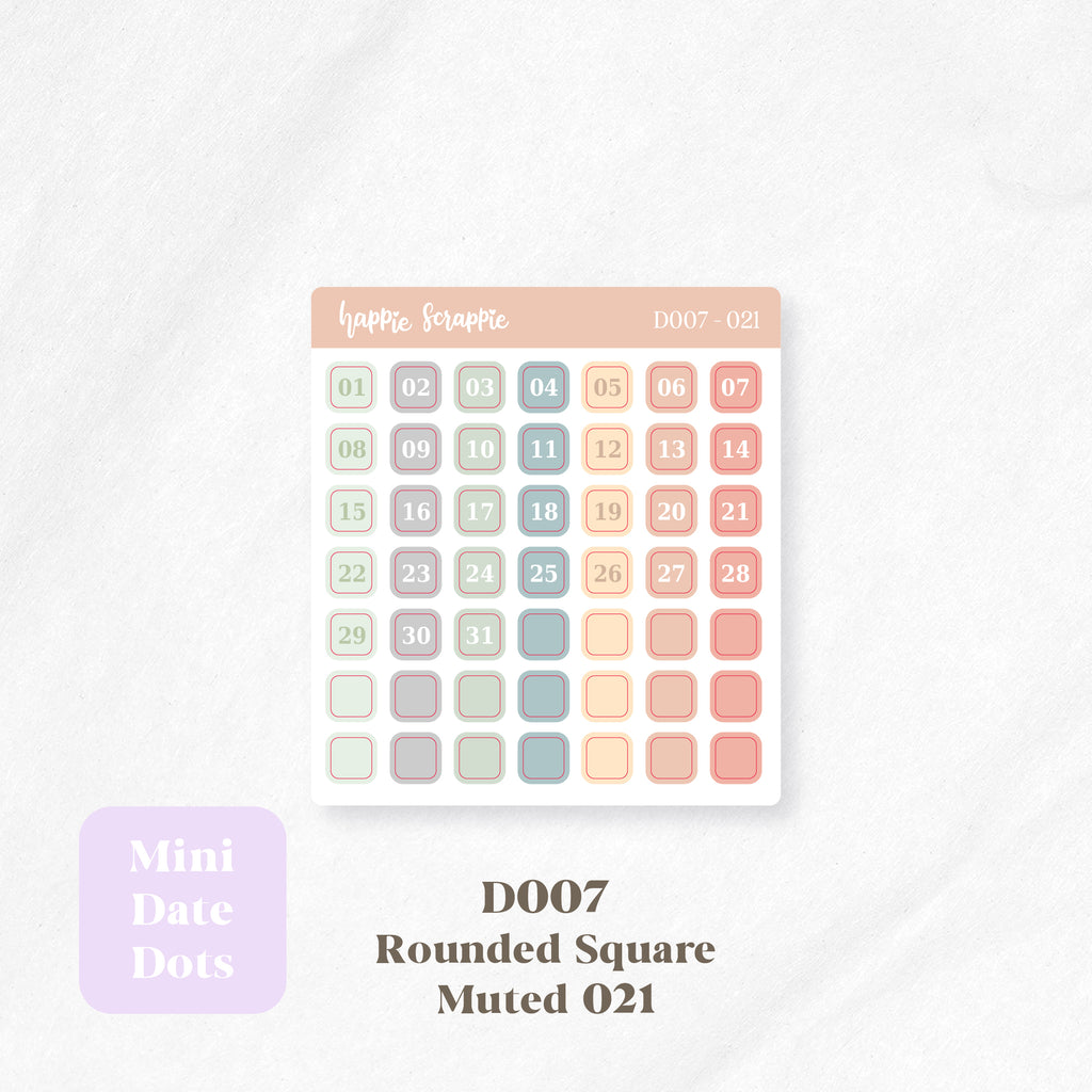 Mini Stickers : Date Dots (Rounded Squares) // D007