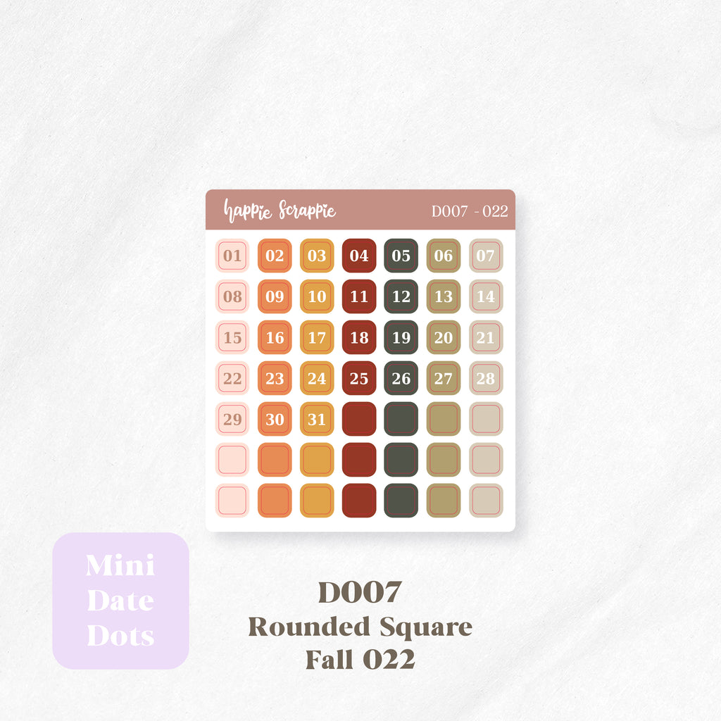 Mini Stickers : Date Dots (Rounded Squares) // D007