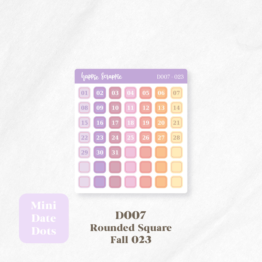 Mini Stickers : Date Dots (Rounded Squares) // D007