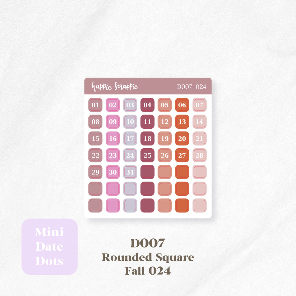 Mini Stickers : Date Dots (Rounded Squares) // D007