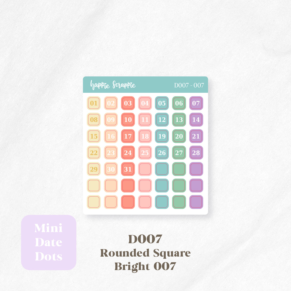 Mini Stickers : Date Dots (Rounded Squares) // D007