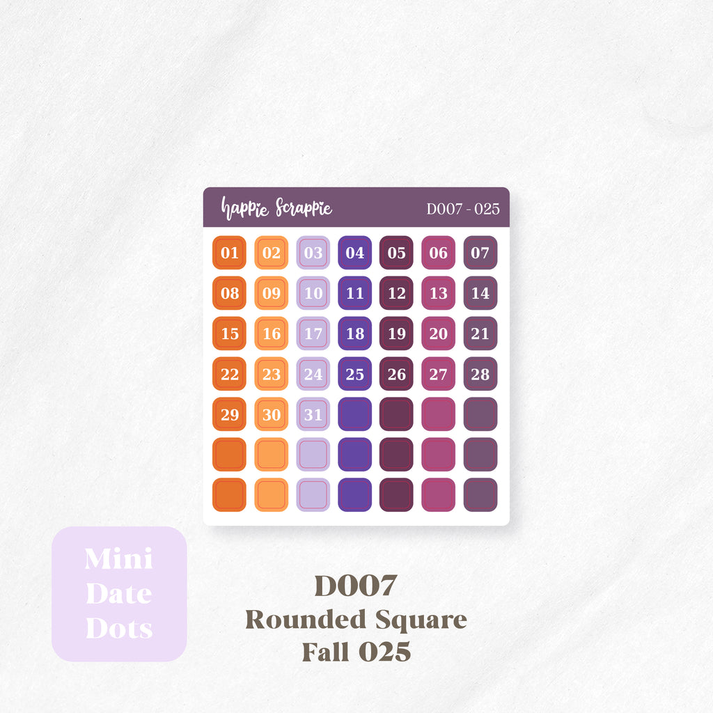 Mini Stickers : Date Dots (Rounded Squares) // D007