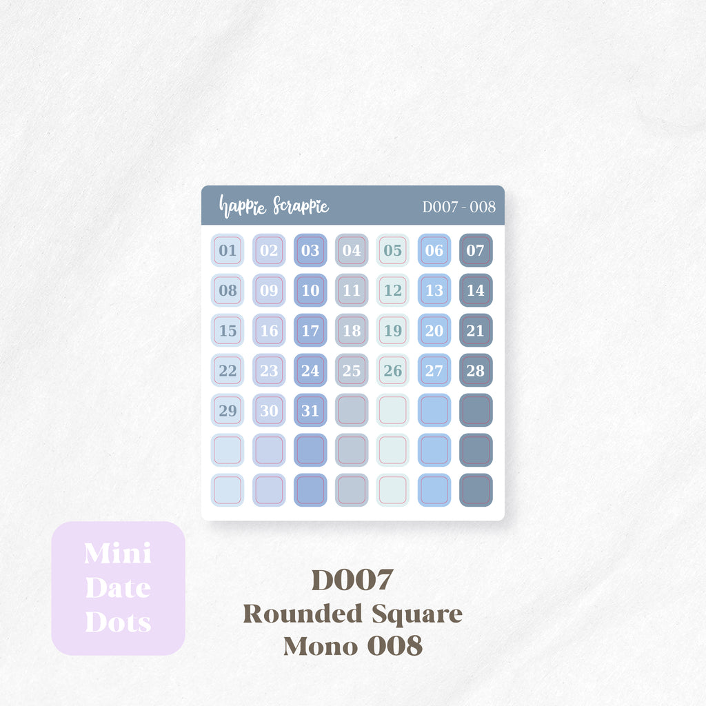 Mini Stickers : Date Dots (Rounded Squares) // D007