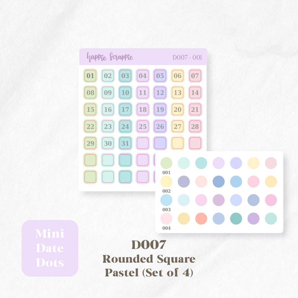 Mini Stickers : Date Dots (Rounded Squares) // D007