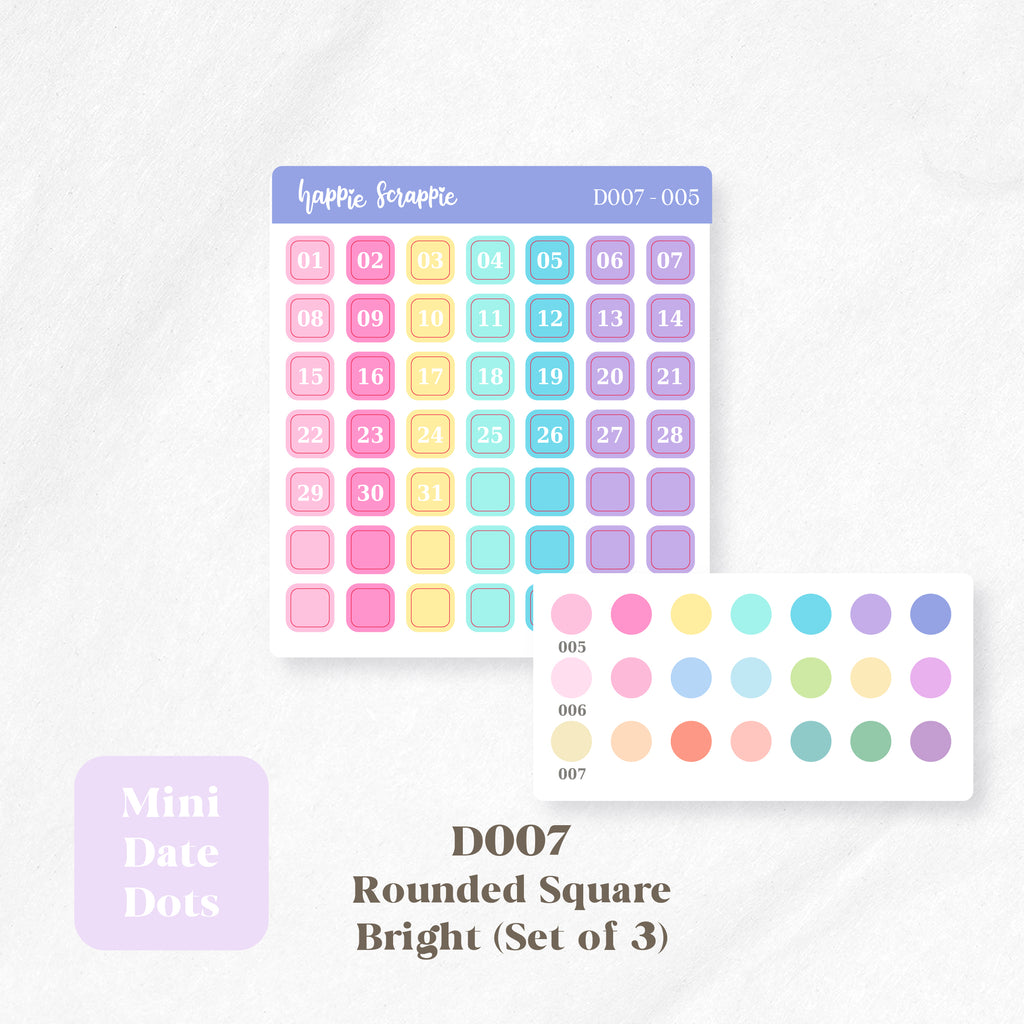 Mini Stickers : Date Dots (Rounded Squares) // D007