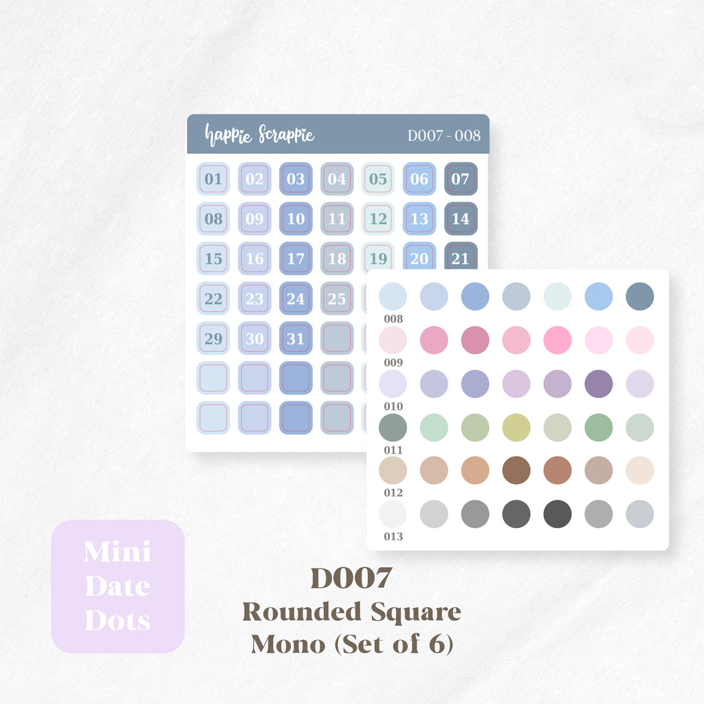 Mini Stickers : Date Dots (Rounded Squares) // D007