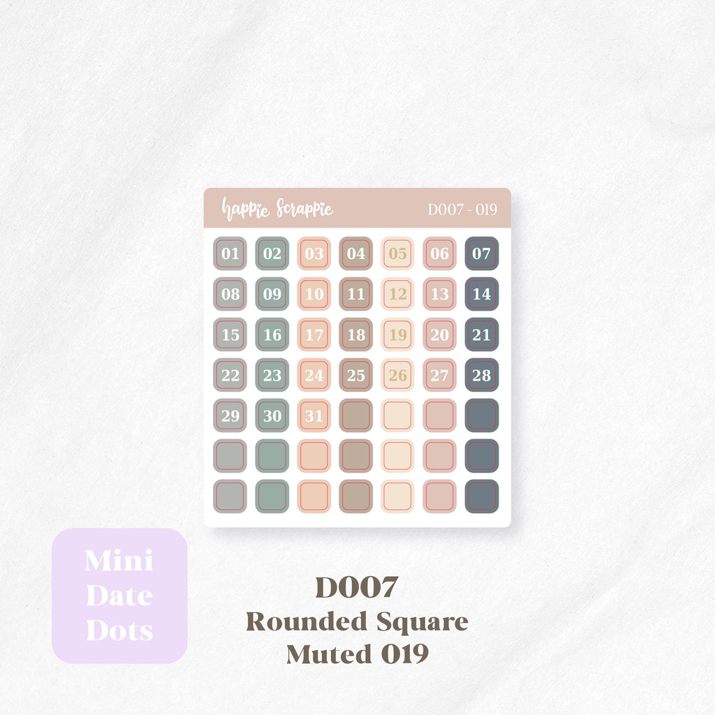 Mini Stickers : Date Dots (Rounded Squares) // D007