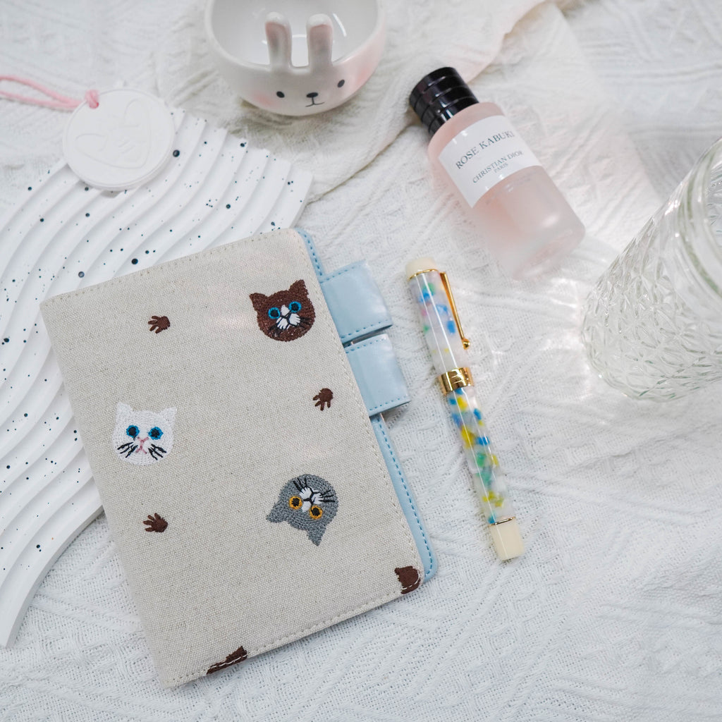 Planner Cover : Cat Embroidered Fabric (A6 / Hobo Techo) // Pre Order