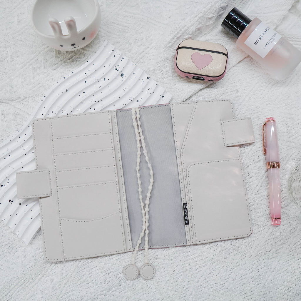 Planner Cover : Muted Pink /Off White Bunny Embroidery Fabric (A6 / Hobo Techo) // Pre Order