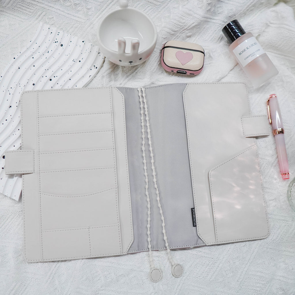 Planner Cover : Muted Pink /Off White Bunny Embroidery Fabric (A5 / Hobo Cousin) // Pre Order