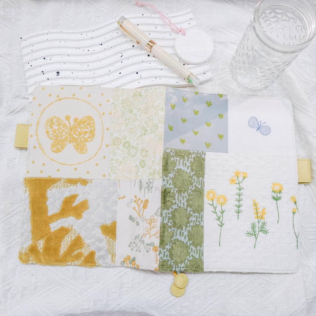 Planner Cover : Yellow Floral - Butterfly Embroidered Patch Work Fabric (Hobo Weeks) // Pre Order